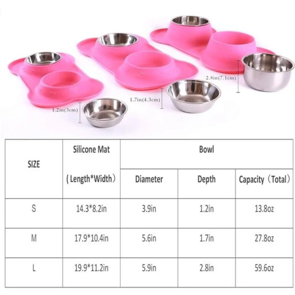 Pet Dog Bowls 2 Stainless Steel Dog Bowl Water and Food Feeder PINK